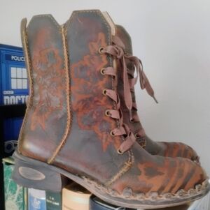 RARE Cottagecore Steampunk Leather Leaf Boots From Portugal